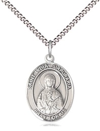 [8411SS/18S] Sterling Silver Saint Lydia Purpuraria Pendant on a 18 inch Light Rhodium Light Curb chain