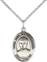 [8446SS/18SS] Sterling Silver Saint Jose Canchez del Rio Pendant on a 18 inch Sterling Silver Light Curb chain