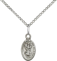 [4121CSS/18SS] Sterling Silver Saint Christopher Pendant on a 18 inch Sterling Silver Light Curb chain