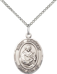 [8447SS/18SS] Sterling Silver Saint Norbert of Xanten Pendant on a 18 inch Sterling Silver Light Curb chain