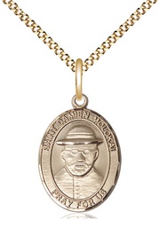 [8412GF/18G] 14kt Gold Filled Saint Damien of Molokai Pendant on a 18 inch Gold Plate Light Curb chain