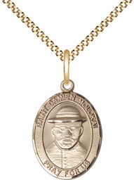 [8412GF/18G] 14kt Gold Filled Saint Damien of Molokai Pendant on a 18 inch Gold Plate Light Curb chain