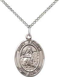 [8449SS/18SS] Sterling Silver Saint Ephrem Pendant on a 18 inch Sterling Silver Light Curb chain