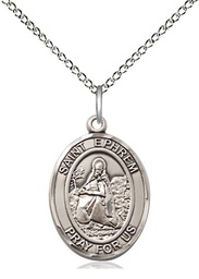 [8449SS/18SS] Sterling Silver Saint Ephrem Pendant on a 18 inch Sterling Silver Light Curb chain
