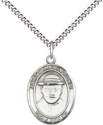 [8412SS/18S] Sterling Silver Saint Damien of Molokai Pendant on a 18 inch Light Rhodium Light Curb chain