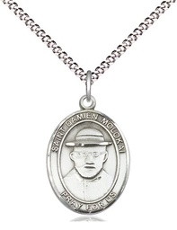 [8412SS/18S] Sterling Silver Saint Damien of Molokai Pendant on a 18 inch Light Rhodium Light Curb chain