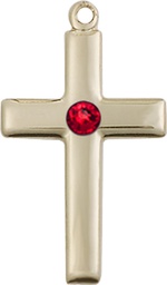 [2195KT-STN7] 14kt Gold Cross Medal with a 3mm Ruby Swarovski stone