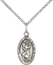 [4122CSS/18SS] Sterling Silver Saint Christopher Pendant on a 18 inch Sterling Silver Light Curb chain
