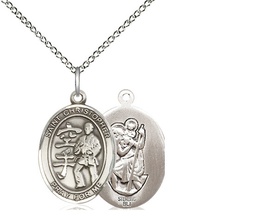 [8515SS/18SS] Sterling Silver Saint Christopher Karate Pendant on a 18 inch Sterling Silver Light Curb chain