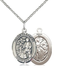 [8615SS/18SS] Sterling Silver Saint Sebastian Karate Pendant on a 18 inch Sterling Silver Light Curb chain