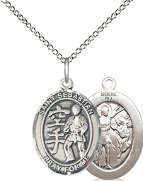 [8615SS/18SS] Sterling Silver Saint Sebastian Karate Pendant on a 18 inch Sterling Silver Light Curb chain