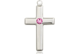 [2195SS-STN10] Sterling Silver Cross Medal with a 3mm Rose Swarovski stone