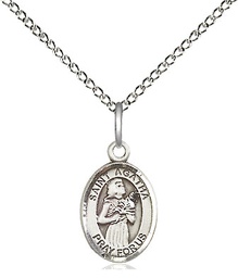 [9003SS/18SS] Sterling Silver Saint Agatha Pendant on a 18 inch Sterling Silver Light Curb chain