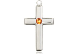 [2195SS-STN11] Sterling Silver Cross Medal with a 3mm Topaz Swarovski stone