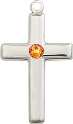 [2195SS-STN11] Sterling Silver Cross Medal with a 3mm Topaz Swarovski stone