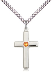 [2195SS-STN11/24SS] Sterling Silver Cross Pendant with a 3mm Topaz Swarovski stone on a 24 inch Sterling Silver Heavy Curb chain