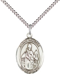 [8285SS/18S] Sterling Silver Saint Walter of Pontnoise Pendant on a 18 inch Light Rhodium Light Curb chain