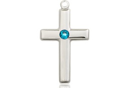 [2195SS-STN12] Sterling Silver Cross Medal with a 3mm Zircon Swarovski stone