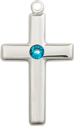 [2195SS-STN12] Sterling Silver Cross Medal with a 3mm Zircon Swarovski stone