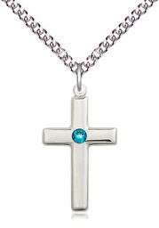 [2195SS-STN12/24SS] Sterling Silver Cross Pendant with a 3mm Zircon Swarovski stone on a 24 inch Sterling Silver Heavy Curb chain