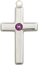 [2195SS-STN2] Sterling Silver Cross Medal with a 3mm Amethyst Swarovski stone
