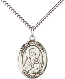 [8296SS/18S] Sterling Silver Saint Athanasius Pendant on a 18 inch Light Rhodium Light Curb chain