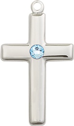 [2195SS-STN3] Sterling Silver Cross Medal with a 3mm Aqua Swarovski stone