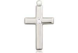 [2195SS-STN4] Sterling Silver Cross Medal with a 3mm Crystal Swarovski stone