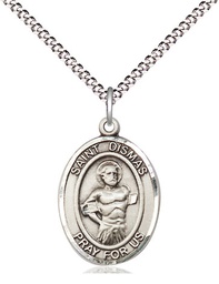 [8418SS/18S] Sterling Silver Saint Dismas Pendant on a 18 inch Light Rhodium Light Curb chain