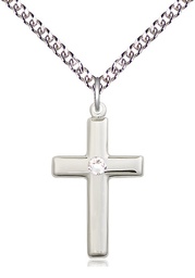 [2195SS-STN4/24SS] Sterling Silver Cross Pendant with a 3mm Crystal Swarovski stone on a 24 inch Sterling Silver Heavy Curb chain