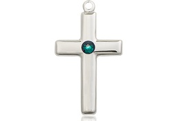 [2195SS-STN5] Sterling Silver Cross Medal with a 3mm Emerald Swarovski stone