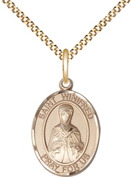 [8419GF/18G] 14kt Gold Filled Saint Winifred of Wales Pendant on a 18 inch Gold Plate Light Curb chain