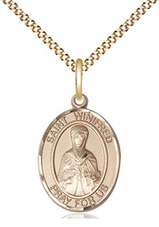 [8419GF/18G] 14kt Gold Filled Saint Winifred of Wales Pendant on a 18 inch Gold Plate Light Curb chain