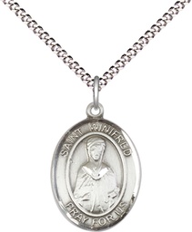 [8419SS/18S] Sterling Silver Saint Winifred of Wales Pendant on a 18 inch Light Rhodium Light Curb chain