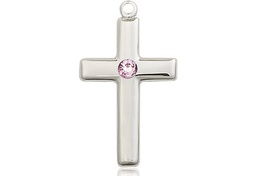 [2195SS-STN6] Sterling Silver Cross Medal with a 3mm Light Amethyst Swarovski stone