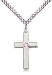 [2195SS-STN6/24SS] Sterling Silver Cross Pendant with a 3mm Light Amethyst Swarovski stone on a 24 inch Sterling Silver Heavy Curb chain