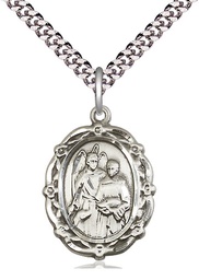 [4146RASS/24S] Sterling Silver Saint Raphael the Archangel Pendant on a 24 inch Light Rhodium Heavy Curb chain