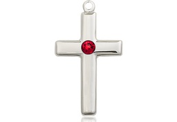 [2195SS-STN7] Sterling Silver Cross Medal with a 3mm Ruby Swarovski stone