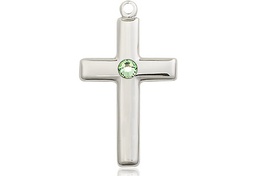 [2195SS-STN8] Sterling Silver Cross Medal with a 3mm Peridot Swarovski stone