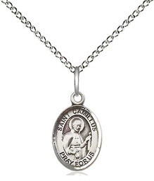 [9019SS/18SS] Sterling Silver Saint Camillus of Lellis Pendant on a 18 inch Sterling Silver Light Curb chain
