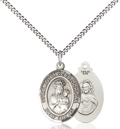 [8421SS/18S] Sterling Silver Our Lady of Czestochowa Pendant on a 18 inch Light Rhodium Light Curb chain