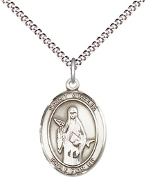 [8313SS/18S] Sterling Silver Saint Amelia Pendant on a 18 inch Light Rhodium Light Curb chain