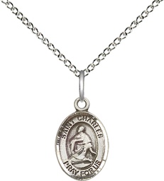[9020SS/18SS] Sterling Silver Saint Charles Borromeo Pendant on a 18 inch Sterling Silver Light Curb chain