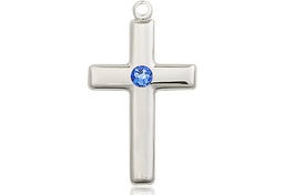 [2195SS-STN9] Sterling Silver Cross Medal with a 3mm Sapphire Swarovski stone