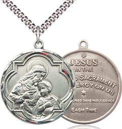 [4199SS/24S] Sterling Silver Blessed Sacrament Pendant on a 24 inch Light Rhodium Heavy Curb chain