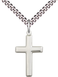 [2195SS/24S] Sterling Silver Cross Pendant on a 24 inch Light Rhodium Heavy Curb chain