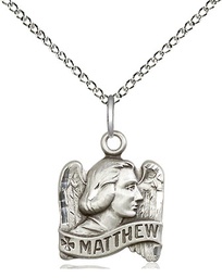 [4210SS/18SS] Sterling Silver Saint Matthew Pendant on a 18 inch Sterling Silver Light Curb chain