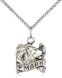 [4211SS/18SS] Sterling Silver Saint Mark the Evangelist Pendant on a 18 inch Sterling Silver Light Curb chain