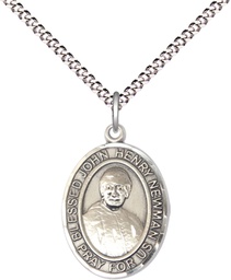 [8423SS/18S] Sterling Silver Blessed John Henry Newman Pendant on a 18 inch Light Rhodium Light Curb chain