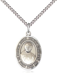 [8423SS/18S] Sterling Silver Blessed John Henry Newman Pendant on a 18 inch Light Rhodium Light Curb chain